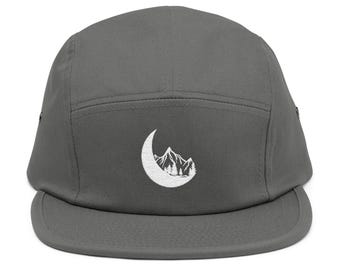 Crescent Moon Mountain Embroidery 5 Panel Hat | Outdoor Camp Hat