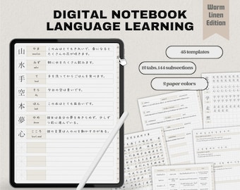 Language Learning Notebook | Vocabulary & Writing Practice | Digital Hyperlinked Student Notes Planner | Warm Linen