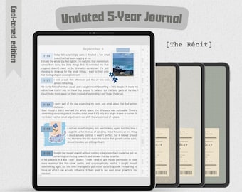 Undated 5 Year Digital Journal | Minimalist Portrait Cool-Toned Hyperlinked Journal | iPad GoodNotes Notability Xodo