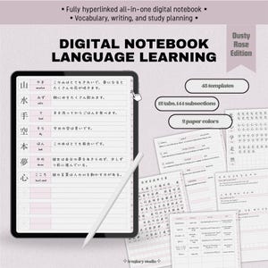Pink Language Learning Notebook | Vocabulary & Writing Practice | Digital Hyperlinked Student Notes Planner