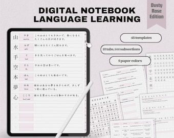 Pink Language Learning Notebook | Vocabulary & Writing Practice | Digital Hyperlinked Student Notes Planner