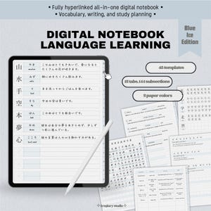 Blå språkinlärningsanteckningsbok | Vokabulär- och skrivövning | Digital hyperlänkade elevanteckningsplanerare