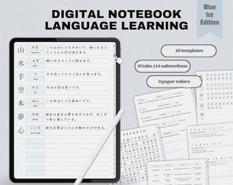 Blue Language Learning Notebook | Vocabulary & Writing Practice | Digital Hyperlinked Student Notes Planner