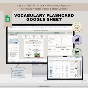 Vocabulary Flashcards Google Sheets | Spaced Repetition Language Learning Spreadsheet | Vocabulary Tracker | Anki Alternative