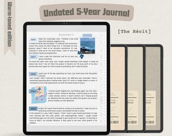 Undated 5 Year Digital Journal | Minimalist Portrait Warm-Toned Hyperlinked Journal | iPad GoodNotes Notability Xodo