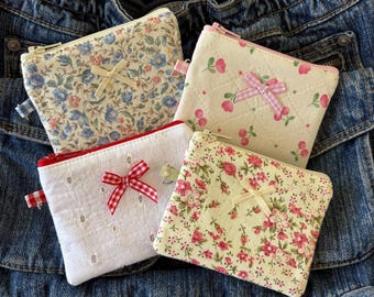 Assorted handmade quilted spring keychain wallets| coin purse, credit card holder, patchwork