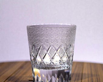 Hand Cut Japanese Whisky Glass Crystal Rocks Glass Bourbon Scotch Edo Kiriko Style Old Fashioned Glassware Unique Anniversary Gift for Him