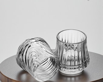 Japanese Whisky Glass Set – Twisted Crystal Bourbon Glasses, Unique Sipping Glass, Handmade Old Fashioned Glass for Whiskey & Cocktails