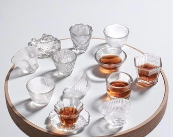 Japanese Sake Cups Set 30–60ml Handcrafted Textured Glass Shot Cups Assorted Designs Clear Artisan Mini Tasting Cups Gift for Sake Lovers
