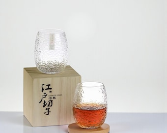 370ml Japanese Whiskey Glass – Artisan Crystal Rock Tumbler with Silkworm Motif, Handcrafted Old Fashioned Cup in Gift Box