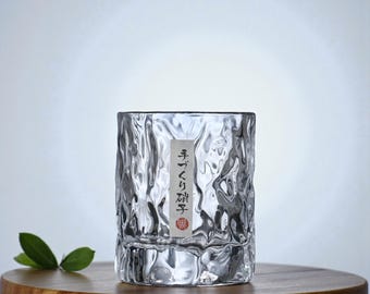 Handmade Japanese Whiskey Glass - 250ml Textured Crystal Bourbon Rocks - Unique Old Fashioned Cocktail Gift