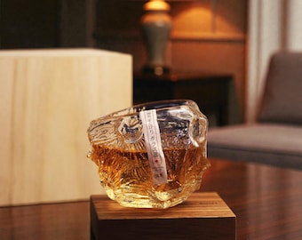 Handmade Japanese Whisky Glass, Rocks Style Iceberg Textured Bourbon Cup, Unique Crystal Old Fashioned Glassware, Wabi Sabi Gift Box 180ml
