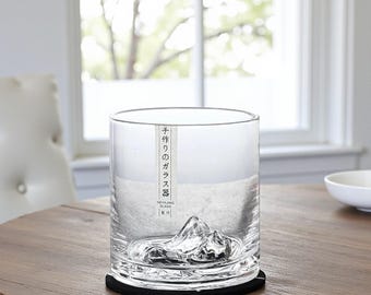 Bicchiere da whisky giapponese fatto a mano - Design Monte Fuji, 300 ml con scatola di legno