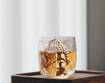 Handcrafted Gold Buddha Whiskey Glass 100ml | Japanese Whisky Tumbler | Bronze Buddha Shot Cup | Luxury Barware Gift | Unique Zen Drinkware