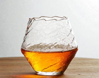 Handcrafted Japanese Whisky Glass | Textured Artisan Rock Tumbler | Rustic Melted-Ice Style Old Fashioned Cup for Premium Whiskey