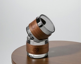 Japanese Smoke Glass Whisky Tumbler with Wooden Coaster, 150ml