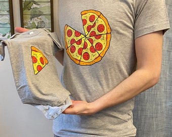 Pizza Mom,Dad  Baby Matching Clothes Shirt Bodysuit Newborn Girl Boy Infant Outfits, Pizza and Pizza Slice Baby Bodysuit & Mens T-Shirt Set