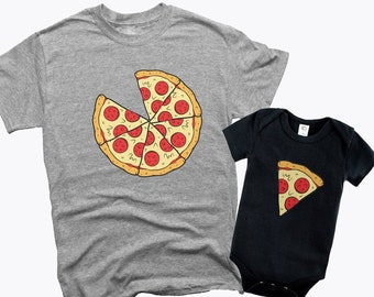 Pizza Mom,Dad  Baby Matching Clothes Shirt Bodysuit Newborn Girl Boy Infant Outfits, Pizza and Pizza Slice Baby Bodysuit & Mens T-Shirt Set