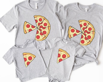 Pizza Mom,Dad  Baby Matching Clothes Shirt Bodysuit Newborn Girl Boy Infant Outfits, Pizza and Pizza Slice Baby Bodysuit & Mens T-Shirt Set