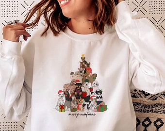 feliz woofmas, camisa de navidad, top de Navidad, ropa de invierno, camisa de navidad para perros, árbol de navidad para perros, linda camisa para perros, regalo para perros, dueño de perros