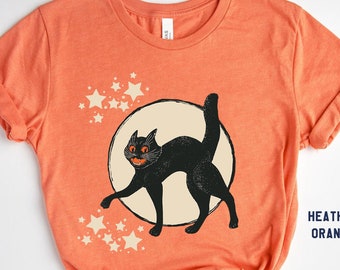 vintage halloween shirt, halloween tee, fall apparel, vintage shirt, vintage moon, vintage black cat, retro halloween, Halloween cat shirt