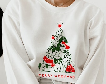 Merry Woofmas Sweatshirt, Dog Christmas Tree, Unisex