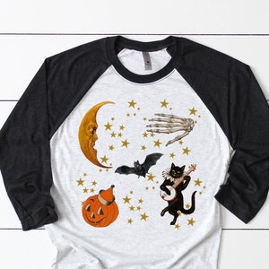 vintage halloween shirt, halloween tee, fall apparel, vintage shirt, vintage moon, vintage black cat, retro halloween, fall apparel,womens