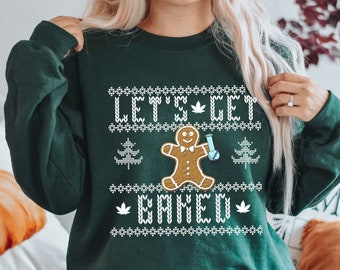ugly christmas sweater, funny christmas shirt, let's bake, baked christmas, women's funny christmas, unisex xmas tshirt, crewneck