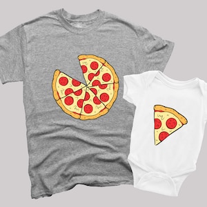 Pizza Mom,Dad  Baby Matching Clothes Shirt Bodysuit Newborn Girl Boy Infant Outfits, Pizza and Pizza Slice Baby Bodysuit & Mens T-Shirt Set