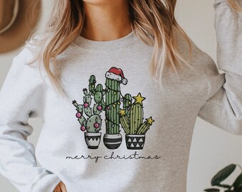 cactus shirt, christmas cactus, christmas shirt, christmas sweatshirt, xmas shirt, holiday apparel, winter clothing, christmas merry bright