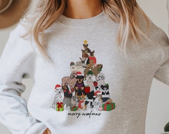 feliz woofmas, camisa de navidad, top de Navidad, ropa de invierno, camisa de navidad para perros, árbol de navidad para perros, linda camisa para perros, regalo para perros, dueño de perros