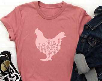 Chicken Shirt, Chicken Mom , Floral Chicken, Chicken Gifts. Farmer Shirts, Funny Shirts, Gift for Kids, Chicken Farmer Shirt Chicken Sweater