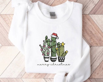 cactus shirt, christmas cactus, christmas shirt, christmas sweatshirt, xmas shirt, holiday apparel, winter clothing, christmas merry bright