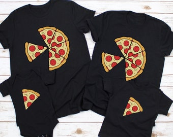Pizza Mom,Dad  Baby Matching Clothes Shirt Bodysuit Newborn Girl Boy Infant Outfits, Pizza and Pizza Slice Baby Bodysuit & Mens T-Shirt Set