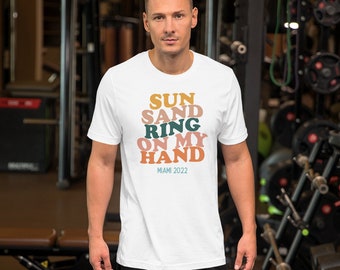 miami bachelorette, sun sand ring drink, miami bachelorette shirt, group tshirt, cute bachelorette shirt, retro bachelorette t-shirt, bach