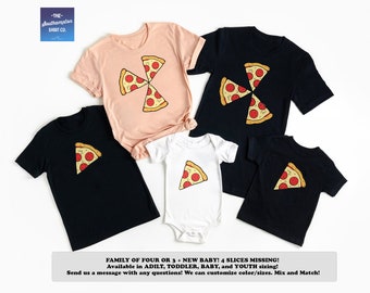 family of four Pizza Mom,Dad  Baby Matching Clothes Shirt Bodysuit Newborn Girl Boy Infant Outfits, Pizza and Pizza Slice Baby Bodysuit