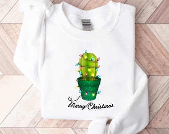 cactus shirt, christmas cactus, christmas shirt, christmas sweatshirt, xmas shirt, holiday apparel, winter clothing, christmas merry bright