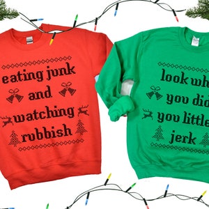 funny ugly Christmas shirt, matching family christmas, ugly christmas sweater, red and green, home alone shirt, filthy animal, eating junk
