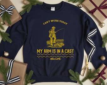 Mens Fishing T shirt, Funny Fishing Shirt, Fishing Graphic Tee, Fisherman Gifts, Present For fisherman, I Cant Work My Arm is in a Cast