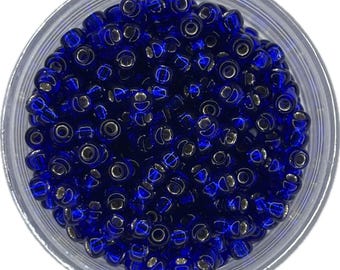 Cuentas de semilla Miyuki 8/0 – Azul cobalto T/SL (transparentes/plateadas) / Color 8-020 / Cuentas de vidrio para joyería / 5 o 10 gramos