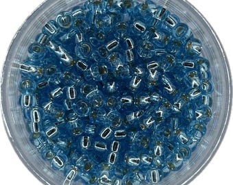 Cuentas de semilla Miyuki 8/0 – Topacio azul T/SL (transparentes/plateadas) / Color 8-018 / Cuentas de vidrio para joyería / 5 o 10 gramos