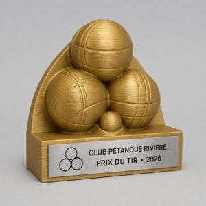 Gepersonaliseerde 3D petanque- en bocce-trofee, toernooiprijs met logo en stalen plaat