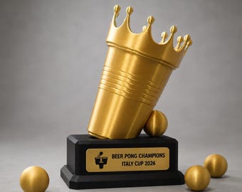 Gepersonaliseerde Beer Pong-prijs, leuke toernooiprijs met logo en geborsteld messing plaatje