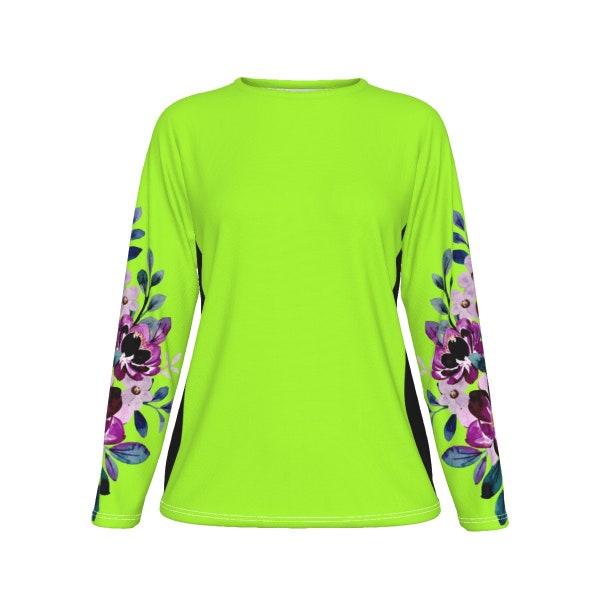 Hivis Neon Purple Floral Womens Alta Visibilidad Seguridad Verde Estampado Manga Mujer Loose Fit Camiseta Camisa de Trabajo