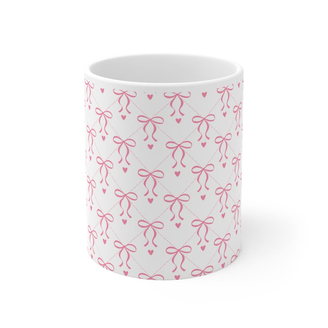 Pink Bow Mug | Girly Ceramic Coffee Cup, Ribbon Pattern - Etsy
