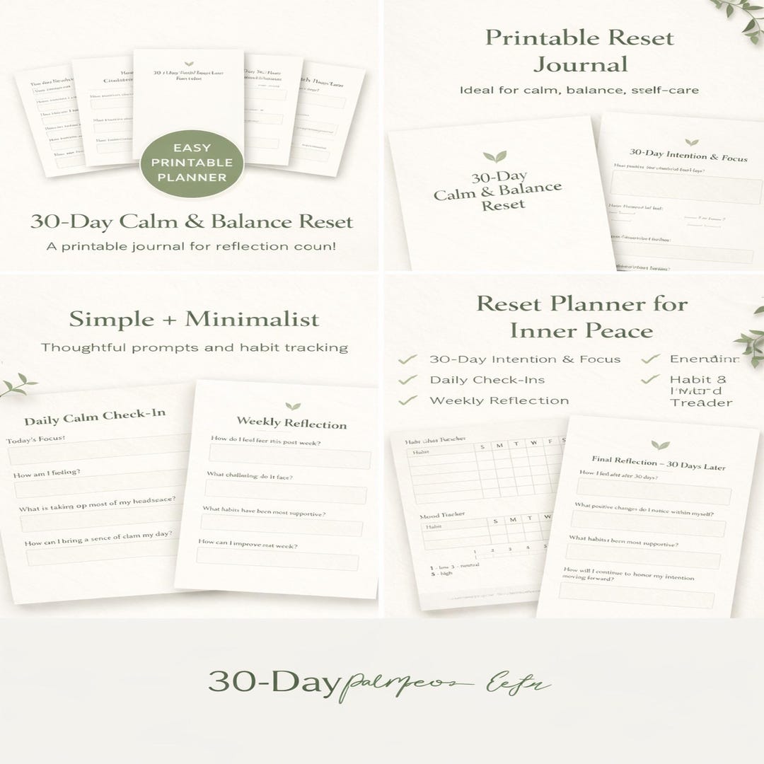 30-day Calm & Balance Reset Printable | Self Care Planner | Mindfulness ...