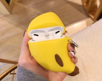 3D Banana Silicone AirPods Case with Keychain – Protective Fruit Cover