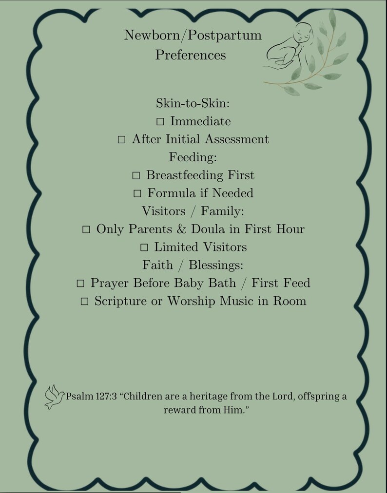 Postnatal Border Editable Birth Plan Template | Printable Labor & Delivery Plan ...