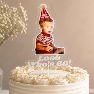 Photo Cake Topper, Personalized Acrylic Birthday Decoration with Custom Picture Design