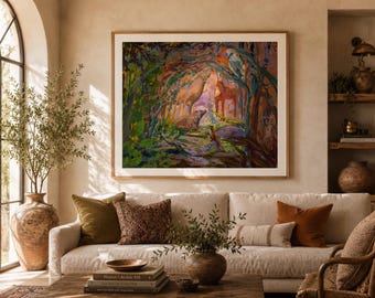 Stampa artistica di un dipinto ad olio di un bosco simbolico / Giclée di qualità museale / Belle Arti
